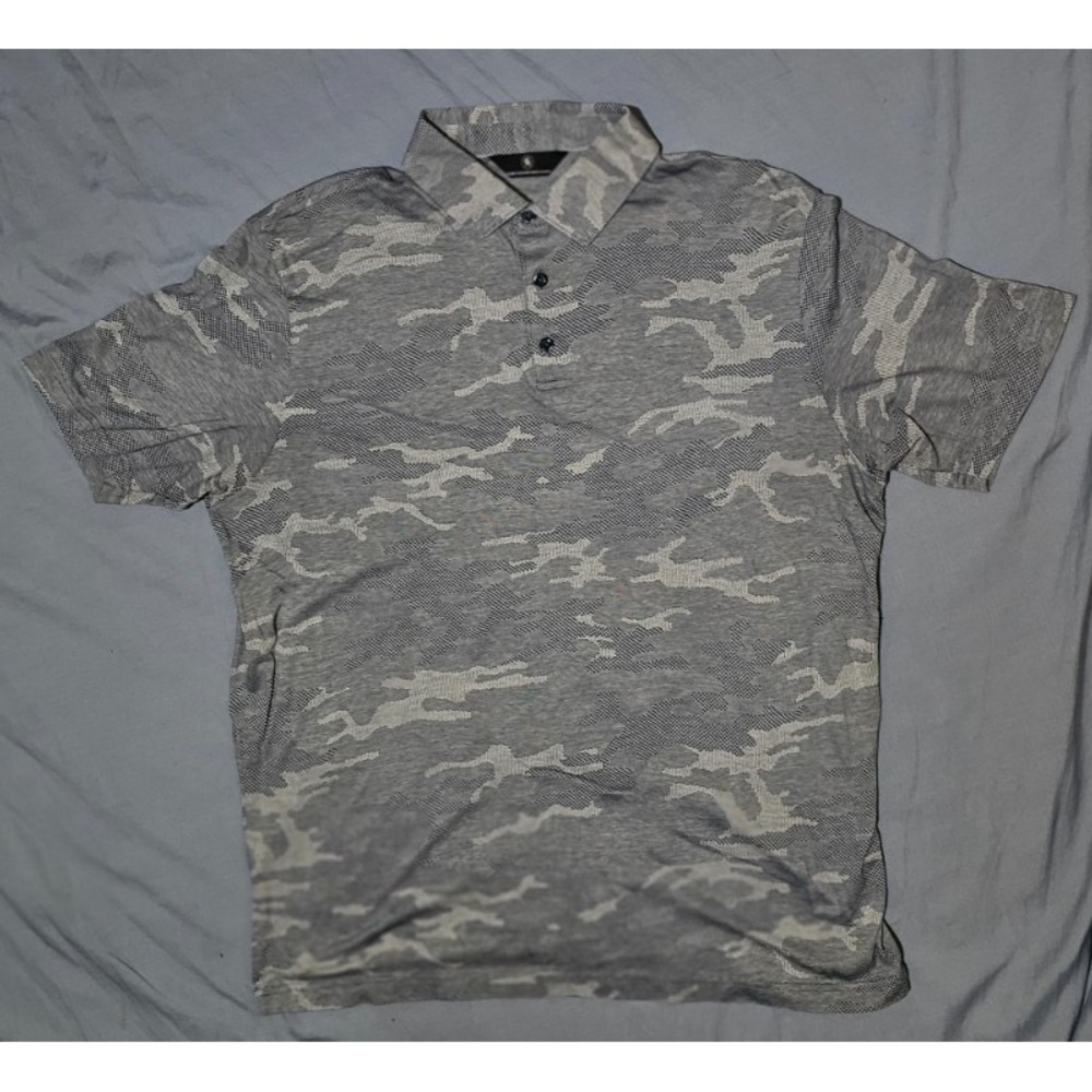 Hart Schaffner Marx Men's Large Blue Gray Camo Polo Shirt Luxury